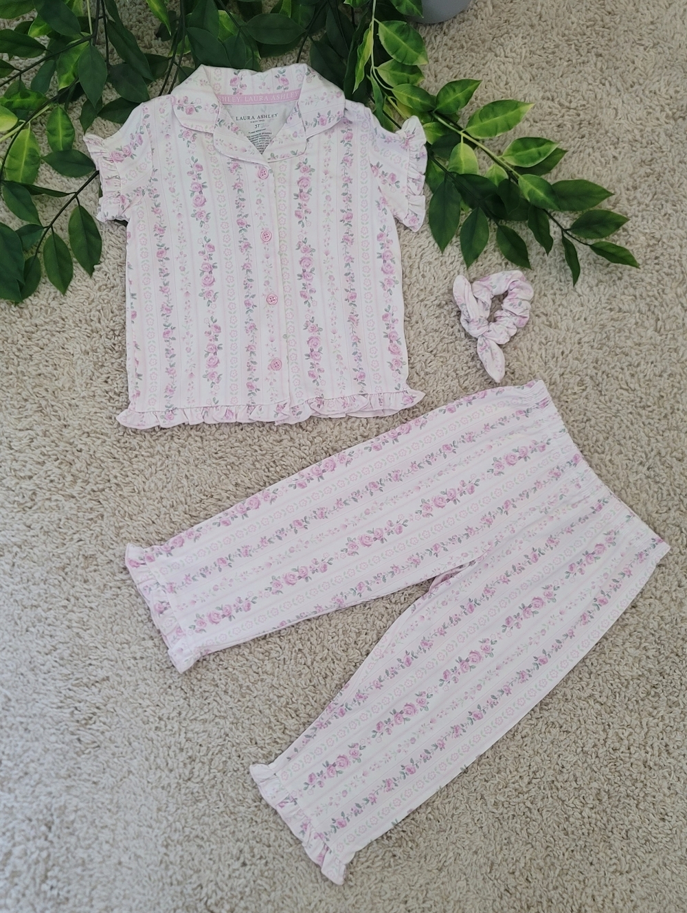Toddler Girl Floral Pin Stripe Ruffled Pajamas (3T)